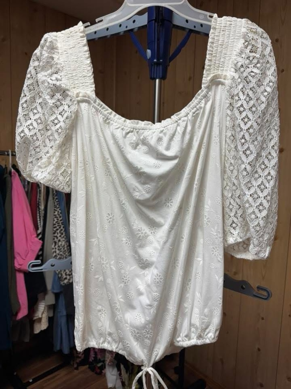 Cato White Lace Puff Sleeve Square Neck Blouse